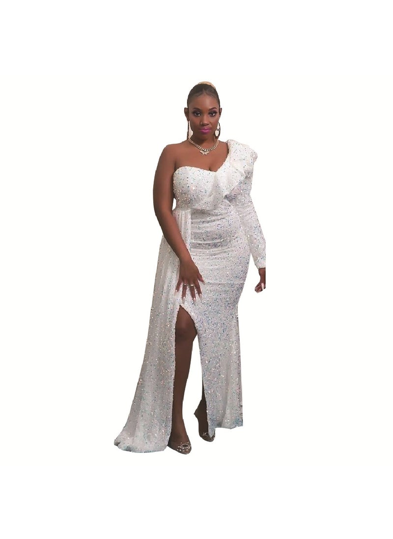 Generic - 2024 Winter Single-Shoulder Sequin Bridesmaid Dress Grey - Image 1