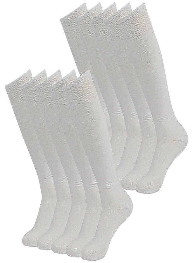 Three street Knee High Soccer Baseball Softball Socks,Mens Long Over Knee Sport Athletic Soccer Rugby Hockey Football Dress Tube Socks for Back to School White 10 Pairs - Image 1