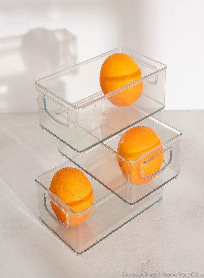 Youngever 2 Pack Stackable Plastic Storage Organizer Container Bin, Stackable Storage Bins with Handler for Refrigerator, Pantry (10" x 6" x 3") - Image 2