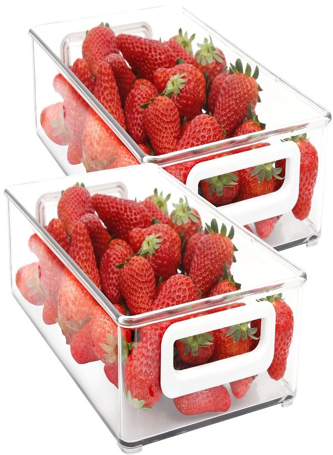 Youngever 2 Pack Stackable Plastic Storage Organizer Container Bin, Stackable Storage Bins with Handler for Refrigerator, Pantry (10" x 6" x 3") - Image 1
