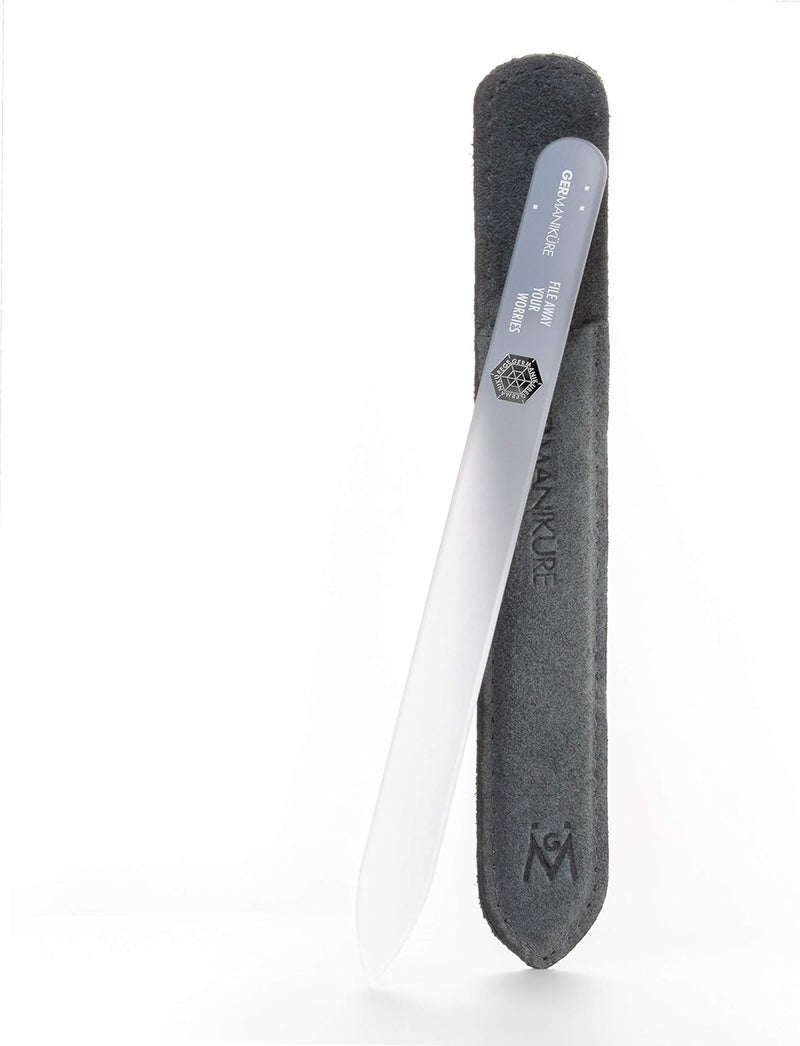 GERMANIKURE Czech Crystal Glass Nail File in Suede Leather Case - FILE AWAY YOUR WORRIES - Professional Manicure & Pedicure Products for Smooth Easy Shaping of Natural Nails UV resistant - Image 1