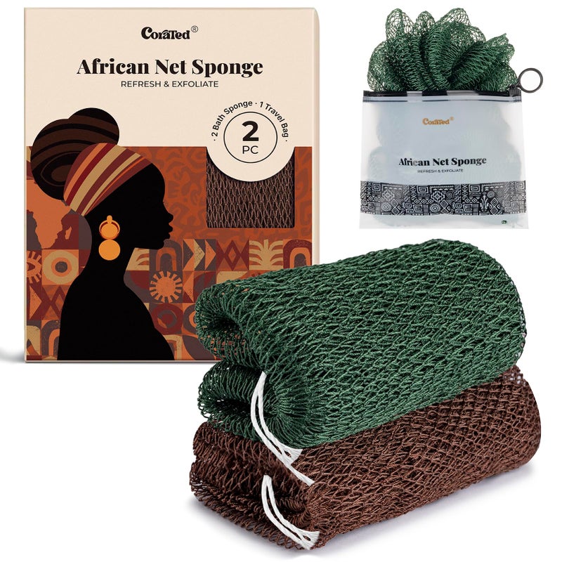CORATED African Net Sponge Authentic, Shower Loofah Exfoliating Bath Sponge, Body Scrubber for Women and Men Daily Use Body Care, Travel Portable Bath Accessories Spa Gifts - Image 1