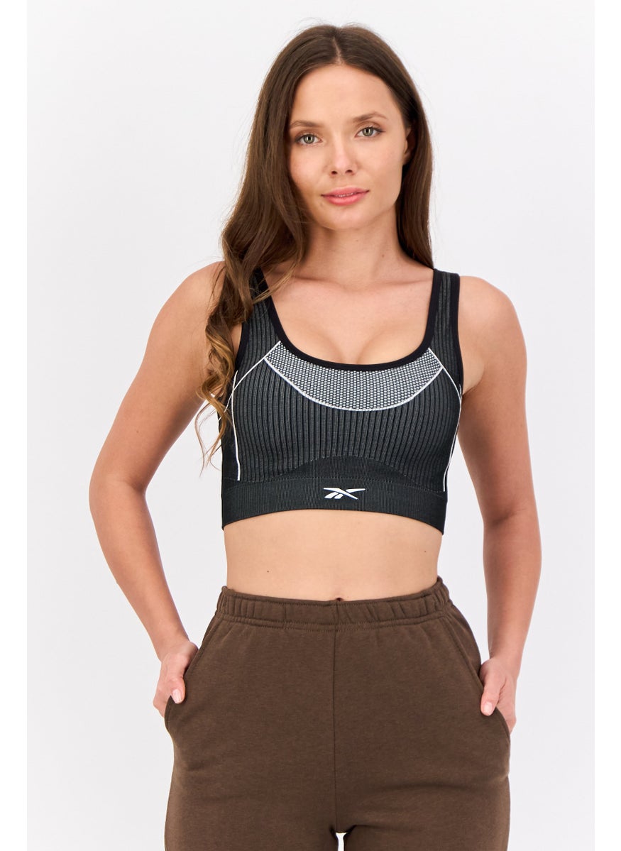 Reebok Women Brand Logo Non Padded Seamless Training Sports Bra, Grey  - Image 1