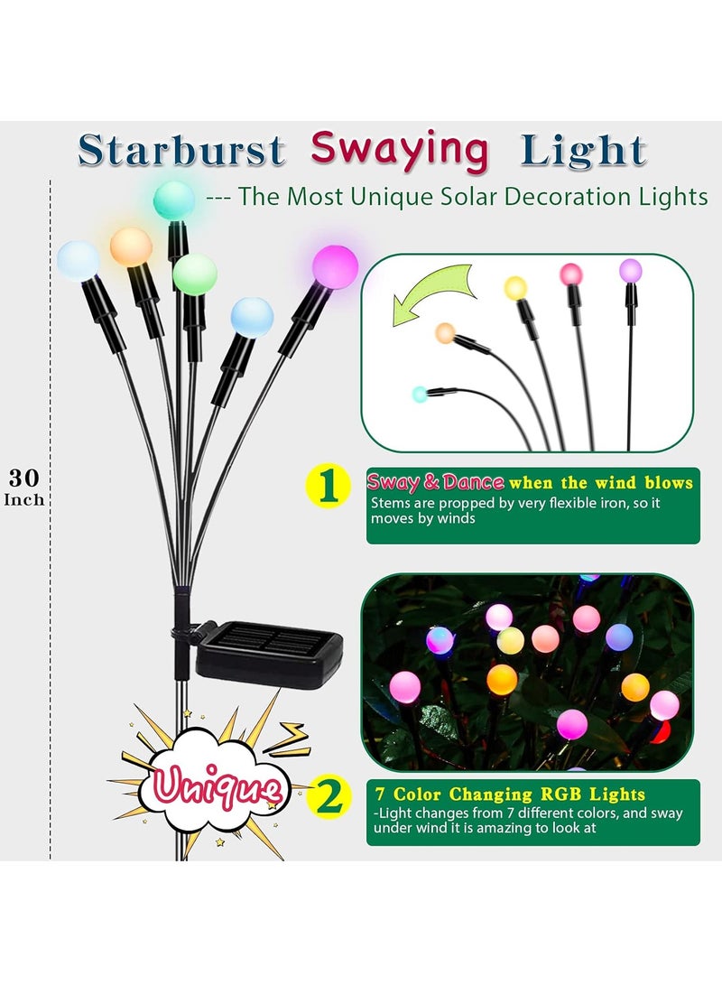 2 Pack Solar Garden Lights for Outdoor, Upgraded 6 LED Firefly Solar Swaying Lights, Sway by Wind, Waterproof Outdoor Lights Solar Powered for Yard Patio Pathway Decoration (color) - Image 1