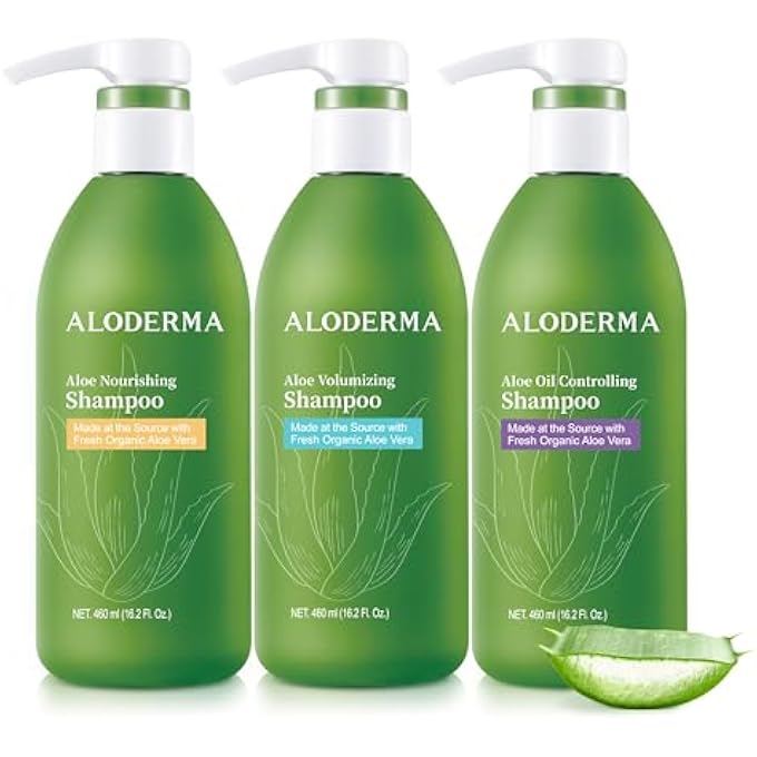 Aloderma Aloe Vera Hair Care Set - Nourishing Shampoo, Volumizing Shampoo, Oil Controlling Shampoo