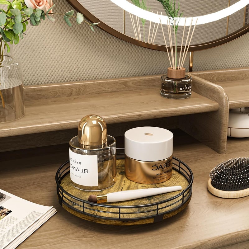 HGF Farmhouse 9" Bathroom Vanity Tray Turntable, Wooden Bathroom Countertop Organizer for Soap Perfume, Rotating Organizer for Kitchen Table Centerpieces, Decorative Trays for Coffee Table Decor - Image 3
