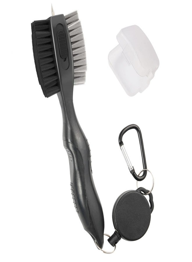 Lesunsul Golf Club Brushes, Golf Cleaning Tool, with Retractable Cleaning Nails, Nylon and Wire Bristles Oversize Double Brush Head with 2ft Retractable Zip-line Metal Buckle (Black) - Image 1
