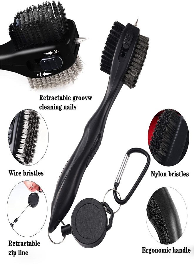 Lesunsul Golf Club Brushes, Golf Cleaning Tool, with Retractable Cleaning Nails, Nylon and Wire Bristles Oversize Double Brush Head with 2ft Retractable Zip-line Metal Buckle (Black) - Image 3