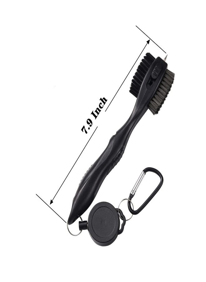 Lesunsul Golf Club Brushes, Golf Cleaning Tool, with Retractable Cleaning Nails, Nylon and Wire Bristles Oversize Double Brush Head with 2ft Retractable Zip-line Metal Buckle (Black) - Image 2