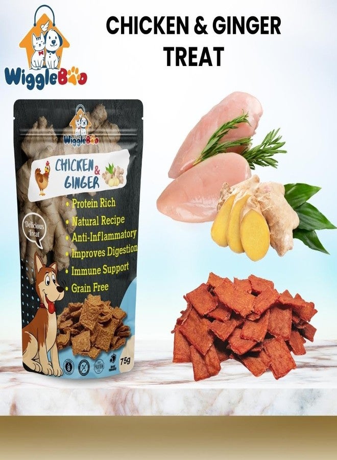 WiggleBoo مكافآت ويغل بو للكلاب بنكهة الدجاج والزنجبيل | غنية بالبروتين | مضادة للالتهابات | وجبات خفيفة صحية مقرمشة | 75 غرام - Image 2