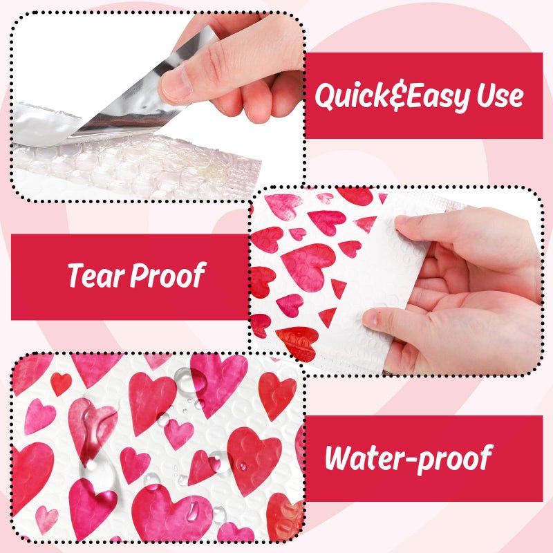 Whaline 50Pcs Valentine's Day Bubble Mailers Poly Padded Envelope Love Heart Self Seal Mailer Bag for Small Business Boutique Packaging Mailing Makeup Clothes Document, 6 x 9 Inch - Image 3