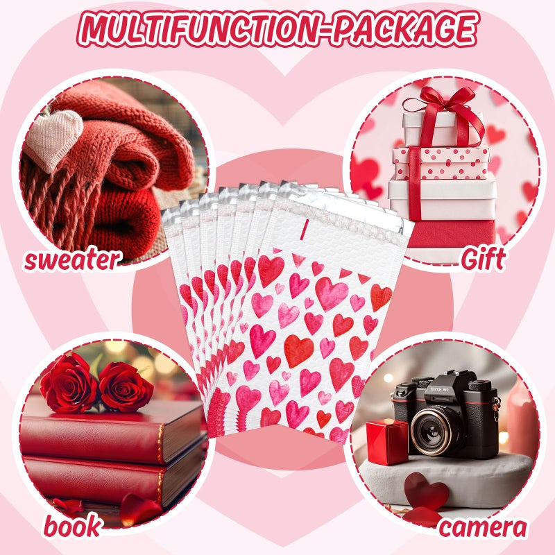 Whaline 50Pcs Valentine's Day Bubble Mailers Poly Padded Envelope Love Heart Self Seal Mailer Bag for Small Business Boutique Packaging Mailing Makeup Clothes Document, 6 x 9 Inch - Image 4