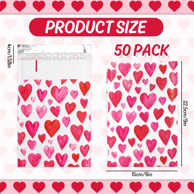 Whaline 50Pcs Valentine's Day Bubble Mailers Poly Padded Envelope Love Heart Self Seal Mailer Bag for Small Business Boutique Packaging Mailing Makeup Clothes Document, 6 x 9 Inch - Image 2