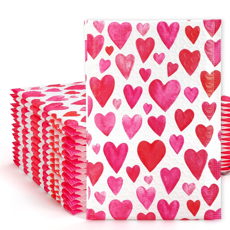 Whaline 50Pcs Valentine's Day Bubble Mailers Poly Padded Envelope Love Heart Self Seal Mailer Bag for Small Business Boutique Packaging Mailing Makeup Clothes Document, 6 x 9 Inch - Image 1