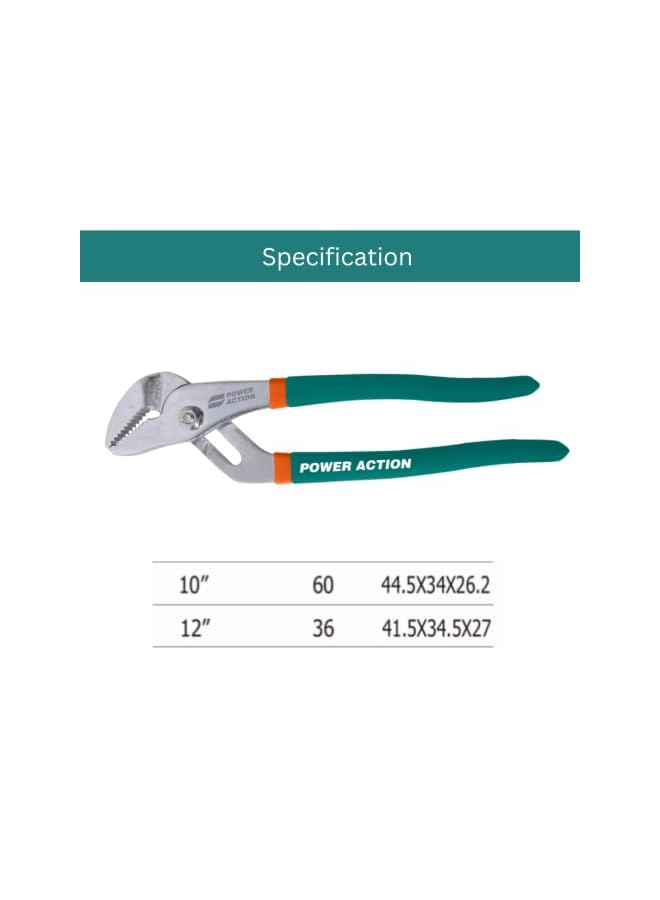SULFUR Power Action D4 Type Groove Joint Plier GJP300 12 Inch 300mm Drop Forged Hardened With Bi-Color Dipped Grip Handle Hand Tool (Green,Orange) - Image 2