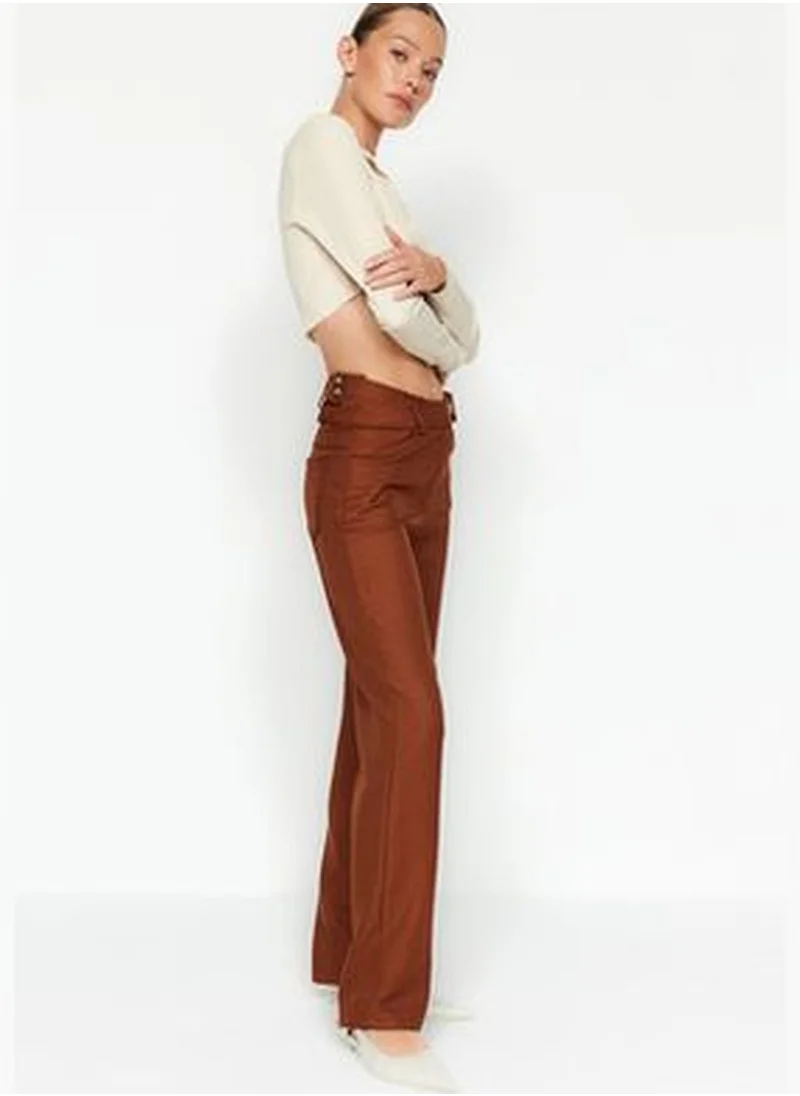 trendyol Brown High Waist Straight Woven Trousers With Belt Detail TWOAW24PL00197