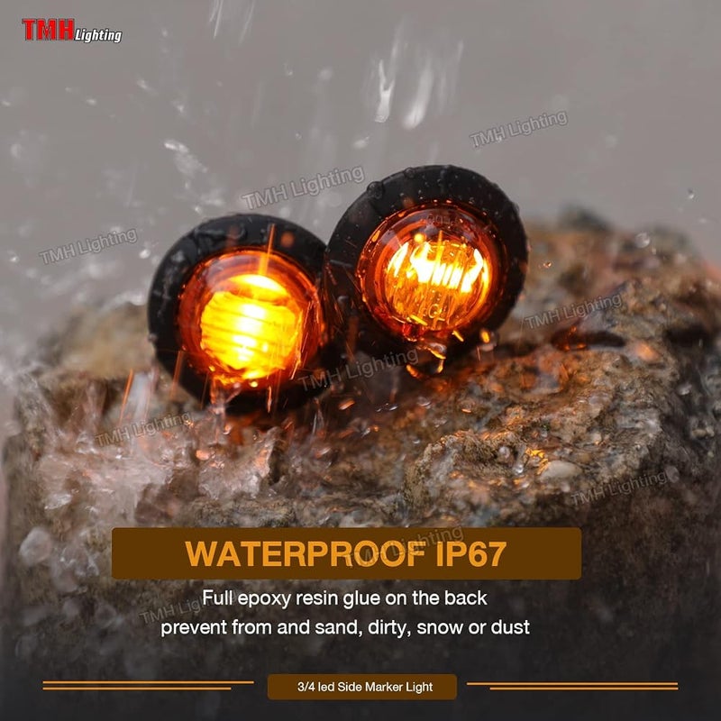 TMH 50 pcs 3/4 Inch Mount Amber 3 LED Mini Round Trailer Side Marker Indicator Lights Clearance Button Signal Lamps Universal for Trucks Lorry Boat Pickup Bus Caravan RV Waterproof Sealed Bulbs 12V DC - Image 5