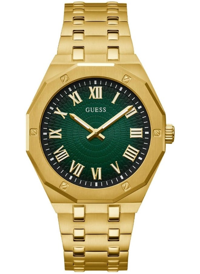 GUESS GUESS Men's 42mm Watch - Gold Tone Strap Green Dial  - Image 1