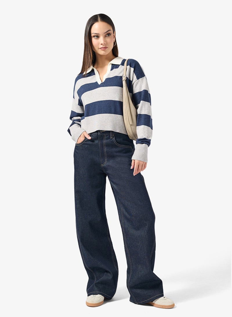 ONLY Onlibi Stripe Polo Long Sleeve Pullover Sweater - Image 4