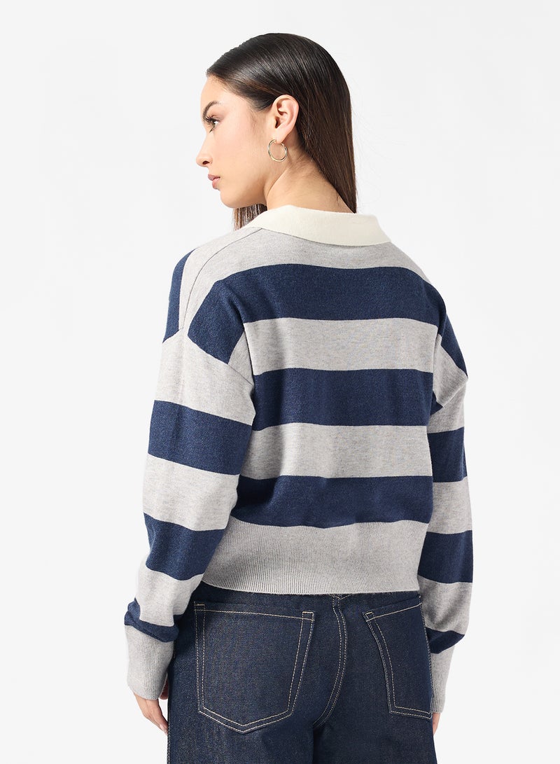 ONLY Onlibi Stripe Polo Long Sleeve Pullover Sweater - Image 2