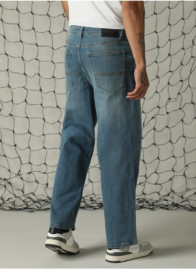 هوبرهولمي Men's Indigo 100% Cotton Distressed Jeans