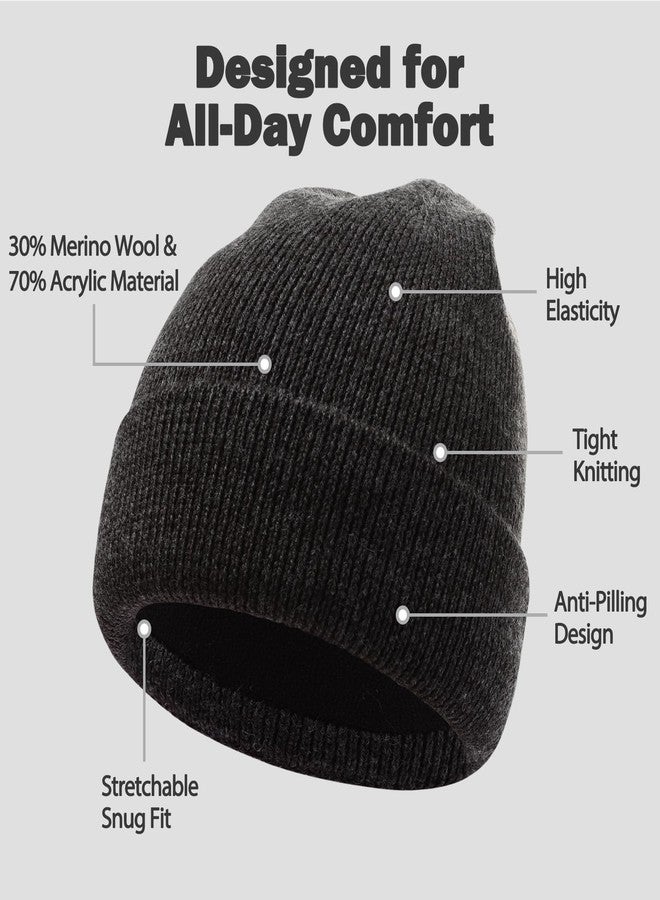 BUTITNOW Oversize L/XL/XXL Beanie Hat for Big Heads - Waterproof Merino Wool Blend Beanie Fleece Lined Hat for All-Weather Winter Warm Slate Gray - Image 2