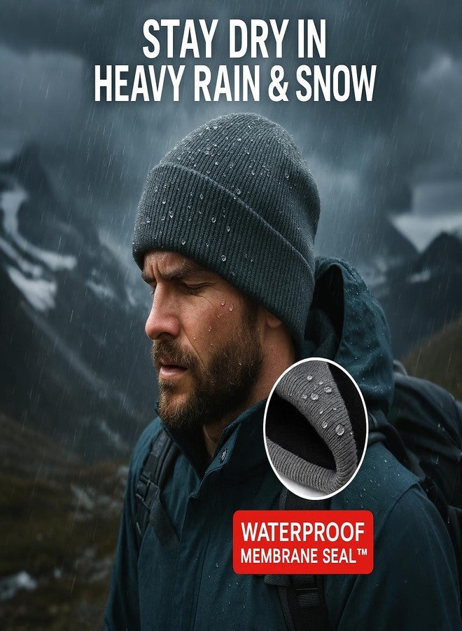 BUTITNOW Oversize L/XL/XXL Beanie Hat for Big Heads - Waterproof Merino Wool Blend Beanie Fleece Lined Hat for All-Weather Winter Warm Slate Gray - Image 4