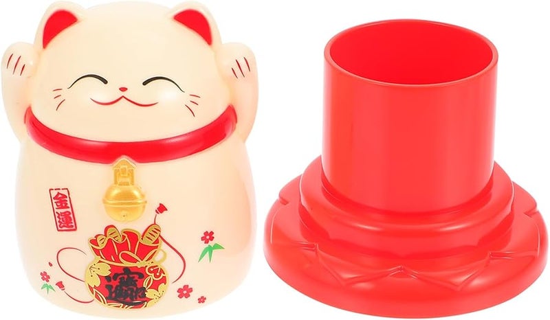Beige Maneki Neko Lucky Cat Toothpick Holder Plastic Kitchen Dispenser Decorative Dining Table Accessory - Image 1