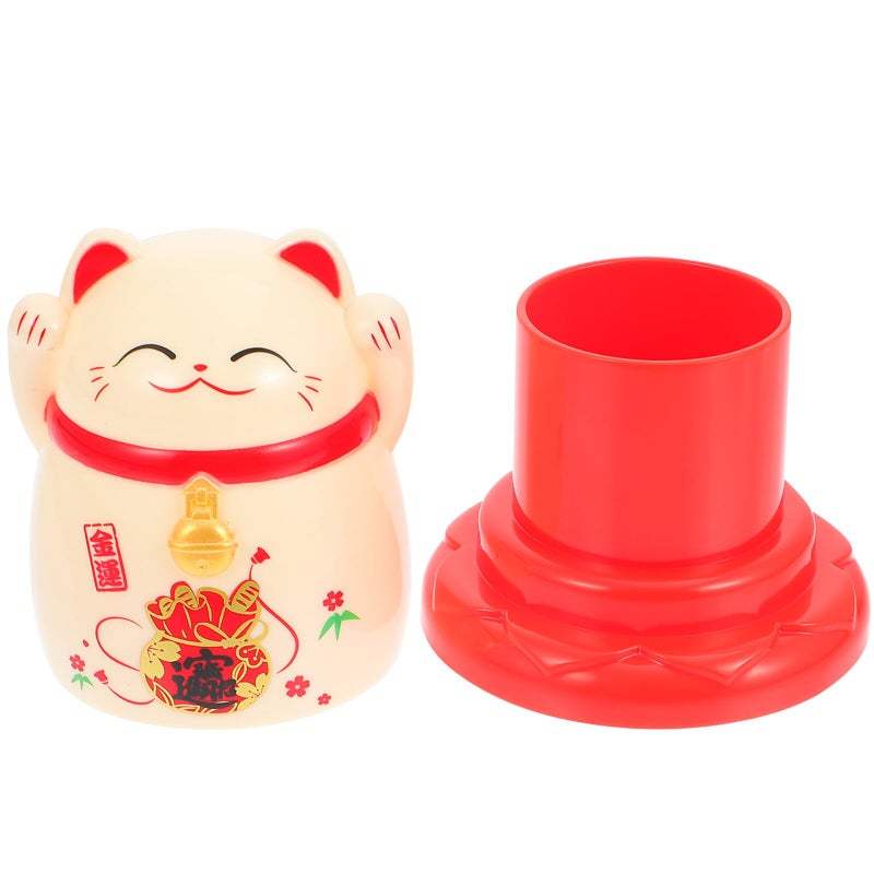 Beige Maneki Neko Lucky Cat Toothpick Holder Plastic Kitchen Dispenser Decorative Dining Table Accessory - Image 2