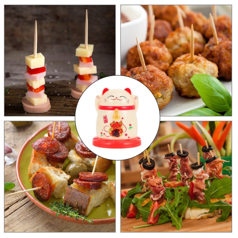 Beige Maneki Neko Lucky Cat Toothpick Holder Plastic Kitchen Dispenser Decorative Dining Table Accessory - Image 5