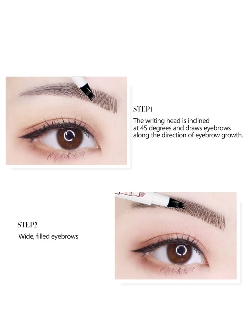 Music Flower قلم حواجب سائل قلم حواجب مقاوم للماء ومضاد للتلطخ يدوم طويلاً قلم رسم دقيق مع 4 رؤوس ميكرو فورك تاتو سائل حواجب جل بني 02 - Image 5