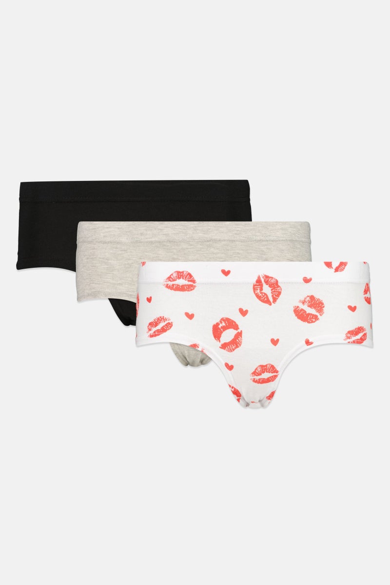 bebe Women 3 Packs Graphic Print Booty Panties, Multicolor - Image 1