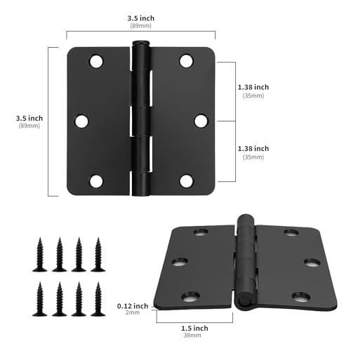 goldenwarm 6Pack Door Hinges Black Matte 3.5 Inch Rounded Black Interior Door Hinges 3-1/2'' with 1/4'' Radius Corners - Image 2