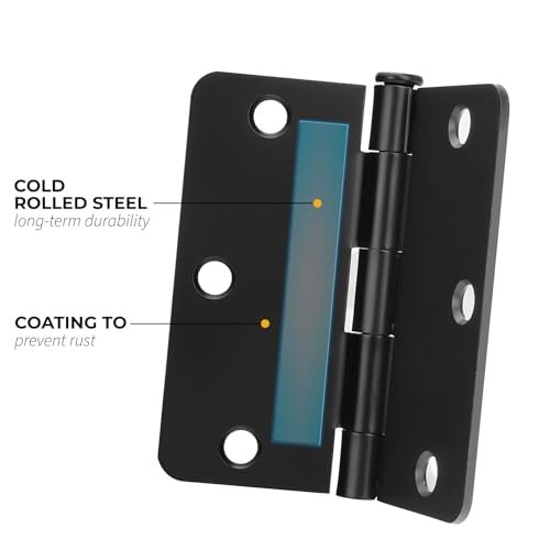 goldenwarm 6Pack Door Hinges Black Matte 3.5 Inch Rounded Black Interior Door Hinges 3-1/2'' with 1/4'' Radius Corners - Image 3