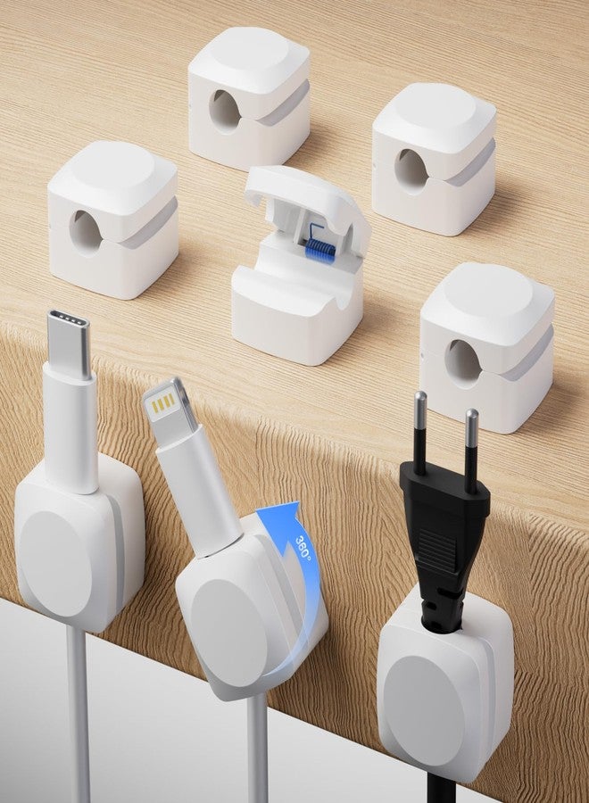 Daisyhome Rotatable Cord Organizer, Enhanced Spring Cable Clips, Strong Adhesive Cable Management, Desk Cord Holder for Nightstand, Office Accessories and Car (8*White) - Image 1