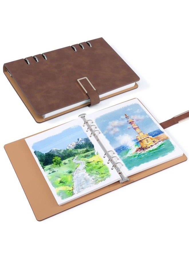 Prudiut 30 Sheets Watercolor Sketchbook, 140 lb/300 GSM Watercolor Journal Cold Press Paper for Painting, Drawing, Mixed Media(9.1x6.3 in, Brown) - Image 1