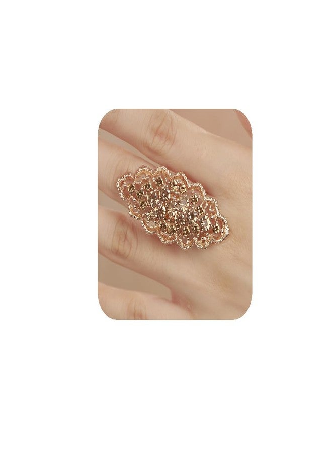YERTTER Vintage Crystal Ring Wide African Style Chic Women Statement Ring Rhinestone Exaggerated Cocktail Ring Vintage Rhinestone Ring for Wedding Women (Gold - Image 1