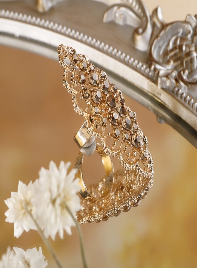 YERTTER Vintage Crystal Ring Wide African Style Chic Women Statement Ring Rhinestone Exaggerated Cocktail Ring Vintage Rhinestone Ring for Wedding Women (Gold - Image 5