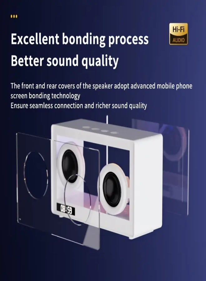 AROAQ Transparent Wireless 5.1 Bluetooth Speaker with Dual Drivers – Digital Clock, Ambient Light, SD Card Playback, Type-C Charging | Stylish Portable Desktop Speaker for Home & Office Use , White - Image 3