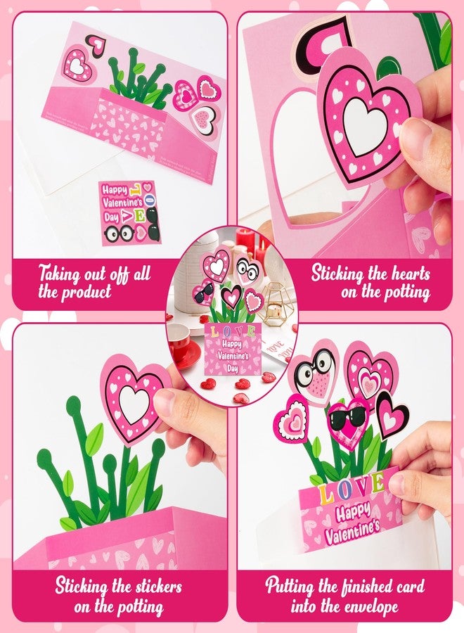 CY2SIDE 28PCS Mother’s Day Pink Flower Pot with Envelop and Stickers, DIY Mother’s Day Gifts Paper Craft for Kids, 3D Flower Pot Handmade Greeting Card Set for Kids School Home Project, Gifts for Mom - Image 3