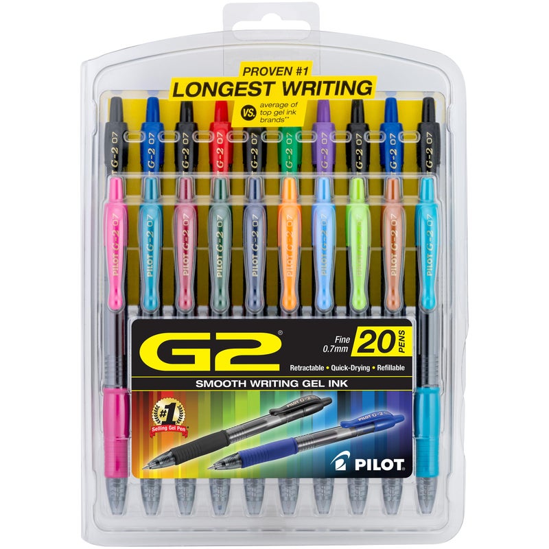 Pilot, G2 Premium Gel Roller Pens, Fine Point 0.7 mm, Assorted Colors, Pack of 20 - Image 1