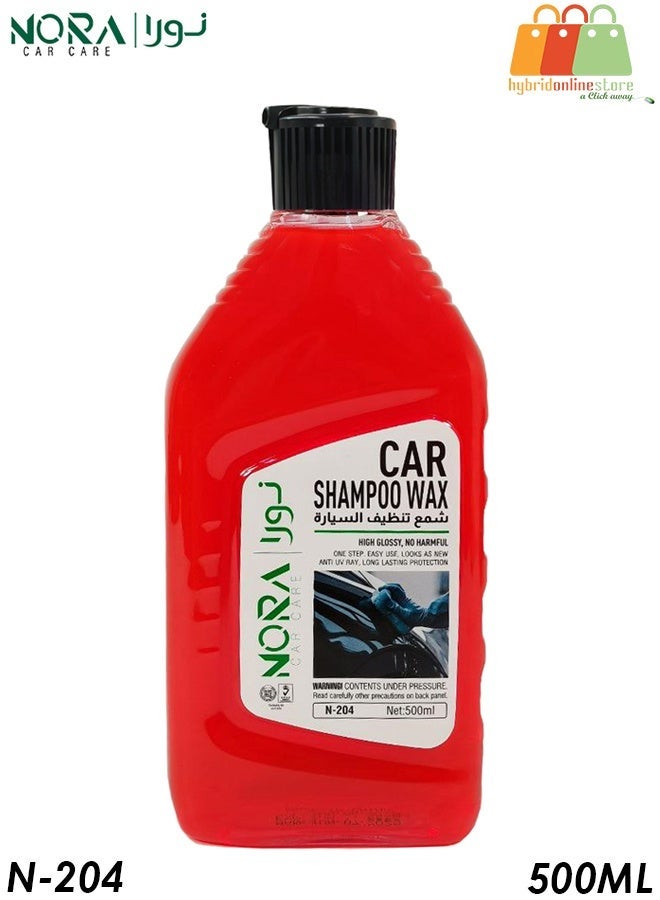 Nora Car Shampoo & Wax N-204 – 500ml High-Foam pH Balanced Formula – Thick Cleaning Foam, Color Safe, Safe on Paint, Plastic, Vinyl & Tyre Sides – Deep Clean with Added Shine - Image 1