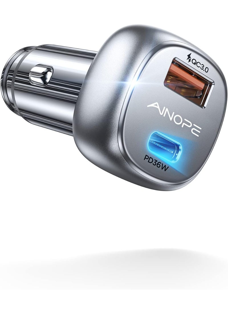 اينوب شاحن سيارة USB C بقوة 66 وات [PD 36 وات + QC 30 وات] [معدني بالكامل] شاحن سيارة iPhone ثنائي المنفذ QC 3.0 محول سيارة من النوع C شاحن سريع لهاتف iPhone 16 15 14 Pro وSamsung S24 S23 وiPad MacBook Pro Air Laptop  - Image 1