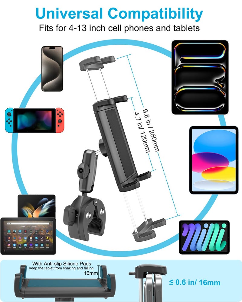 Dosvsi Tablet Yoke Mount, iPad Yoke Clamp Mount for Aircraft, 360Â° Adjustable Metal Arm Aviation Trainer Tablet Holder for iPad Pro 13 12.9 11, iPad Air Mini, Galaxy tab, iPhone, 4-13" Device - Image 3