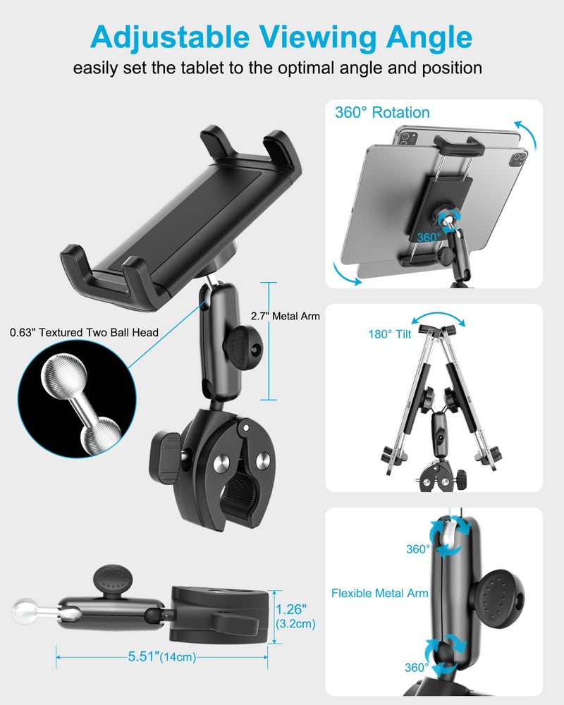 Dosvsi Tablet Yoke Mount, iPad Yoke Clamp Mount for Aircraft, 360Â° Adjustable Metal Arm Aviation Trainer Tablet Holder for iPad Pro 13 12.9 11, iPad Air Mini, Galaxy tab, iPhone, 4-13" Device - Image 5