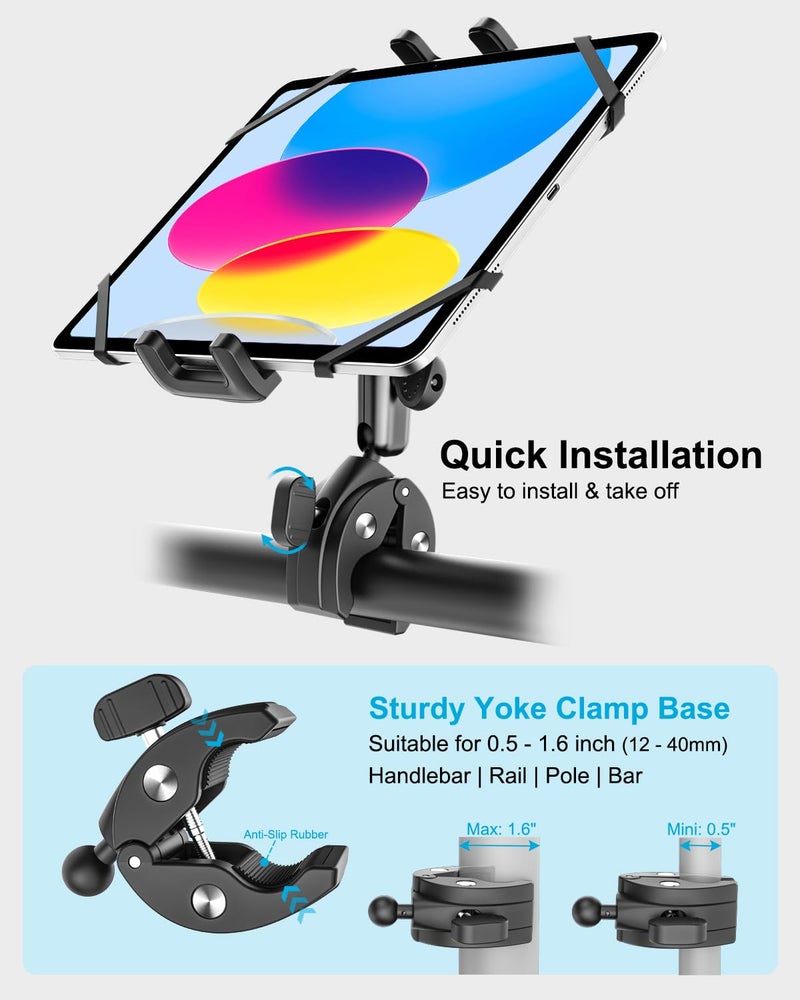 Dosvsi Tablet Yoke Mount, iPad Yoke Clamp Mount for Aircraft, 360Â° Adjustable Metal Arm Aviation Trainer Tablet Holder for iPad Pro 13 12.9 11, iPad Air Mini, Galaxy tab, iPhone, 4-13" Device - Image 4