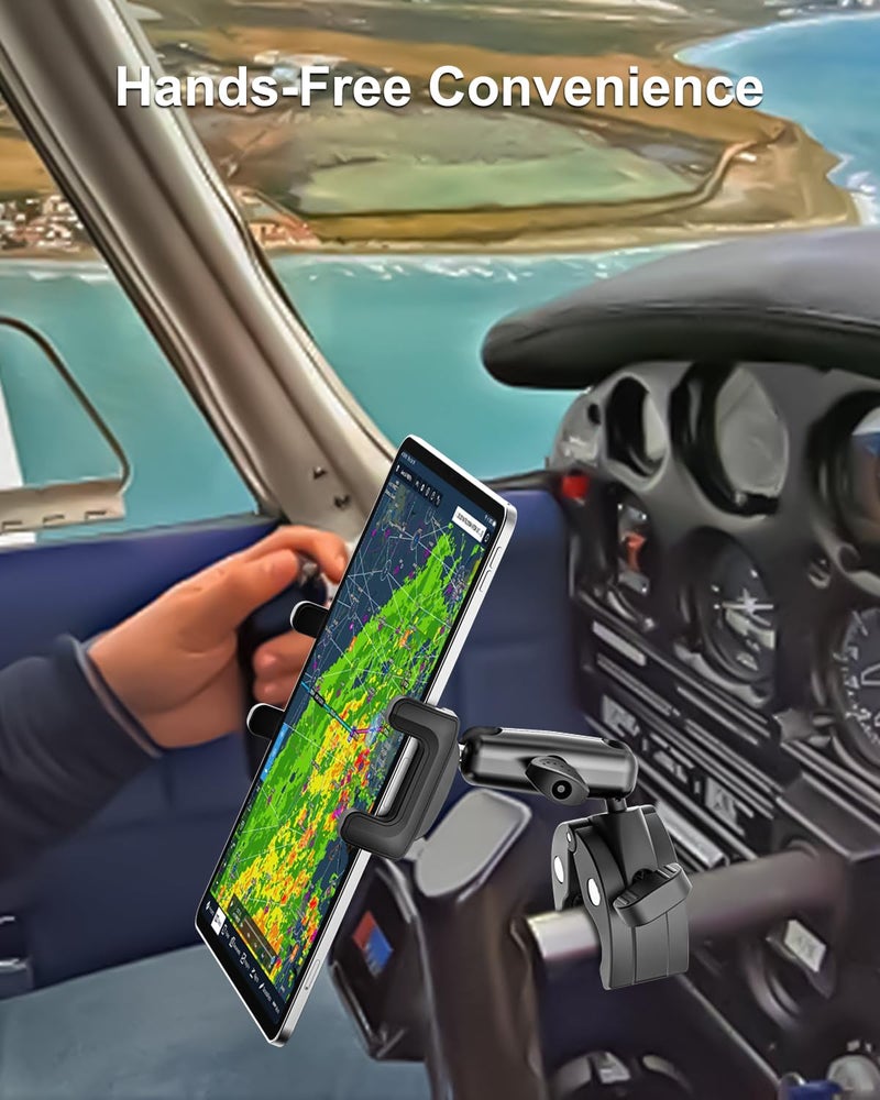 Dosvsi Tablet Yoke Mount, iPad Yoke Clamp Mount for Aircraft, 360Â° Adjustable Metal Arm Aviation Trainer Tablet Holder for iPad Pro 13 12.9 11, iPad Air Mini, Galaxy tab, iPhone, 4-13" Device - Image 2