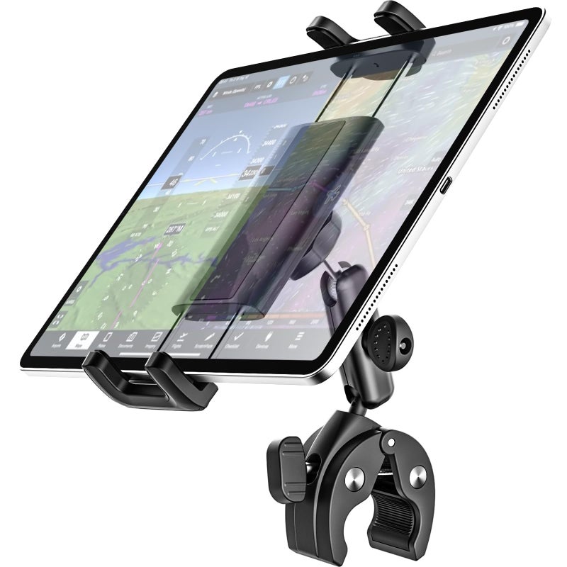 Dosvsi Tablet Yoke Mount, iPad Yoke Clamp Mount for Aircraft, 360Â° Adjustable Metal Arm Aviation Trainer Tablet Holder for iPad Pro 13 12.9 11, iPad Air Mini, Galaxy tab, iPhone, 4-13" Device - Image 1