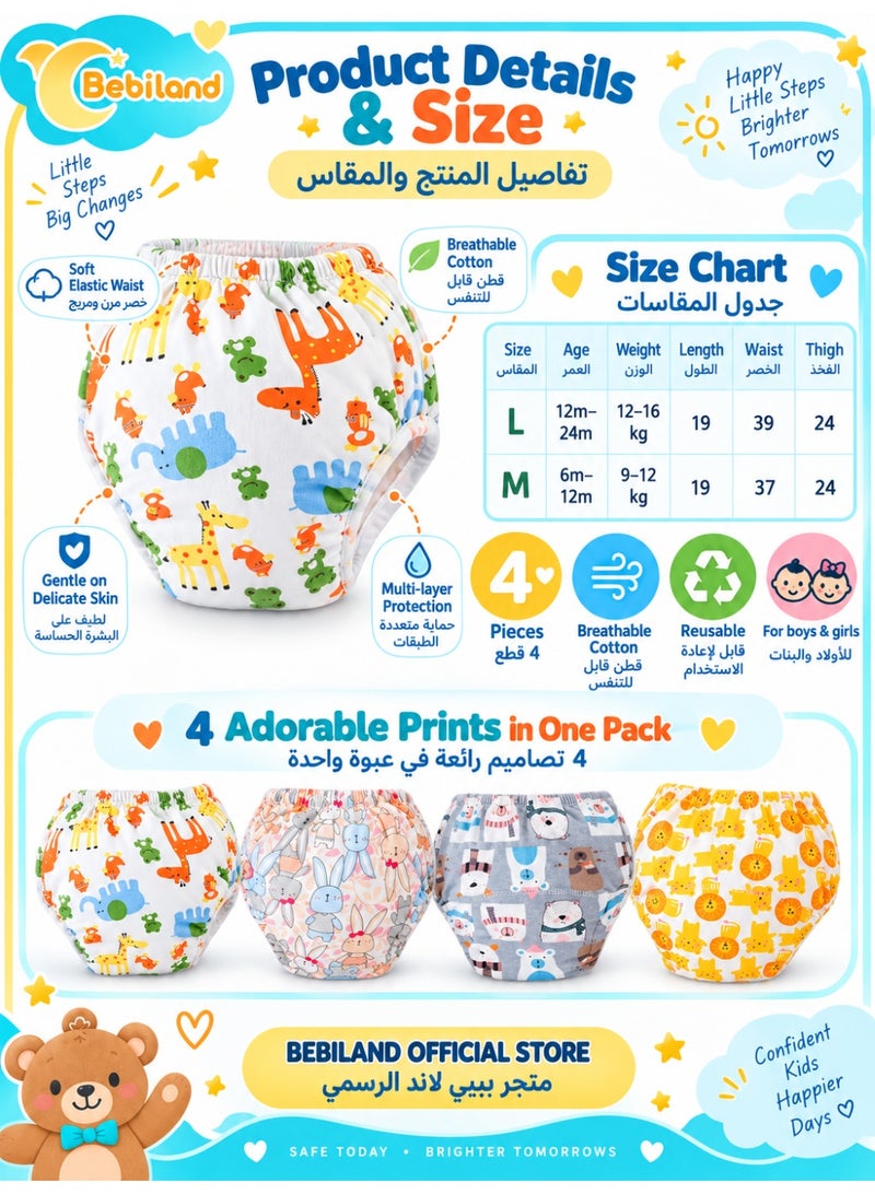 Bebiland 4 Pack Size L Potty Training Pants, Breathable Potty Training Underwear, Unisex Toddler Training Underpants for 0-3 Years Boy and Girls Strong Absorbent Cotton Training Pants - Image 5