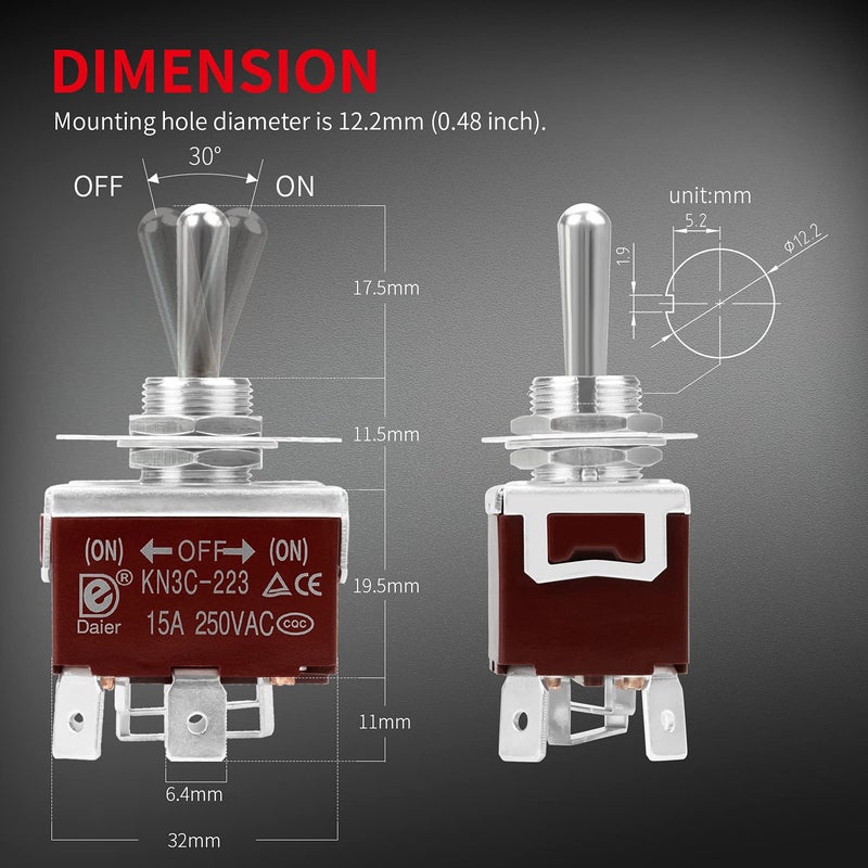 DAIERTEK Waterproof Reverse Polarity Toggle Switch - Image 2